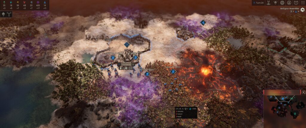 Zephon demo screenshot: a city and three units, demonstrating the Gladius-like unit renaming convention. 