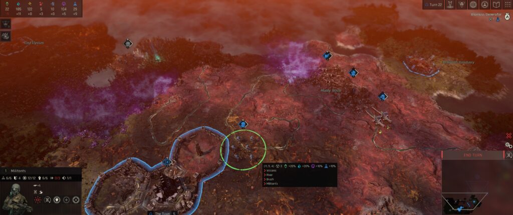 Zephon demo screenshot: a unit of Militants palling around with some Cult units. 