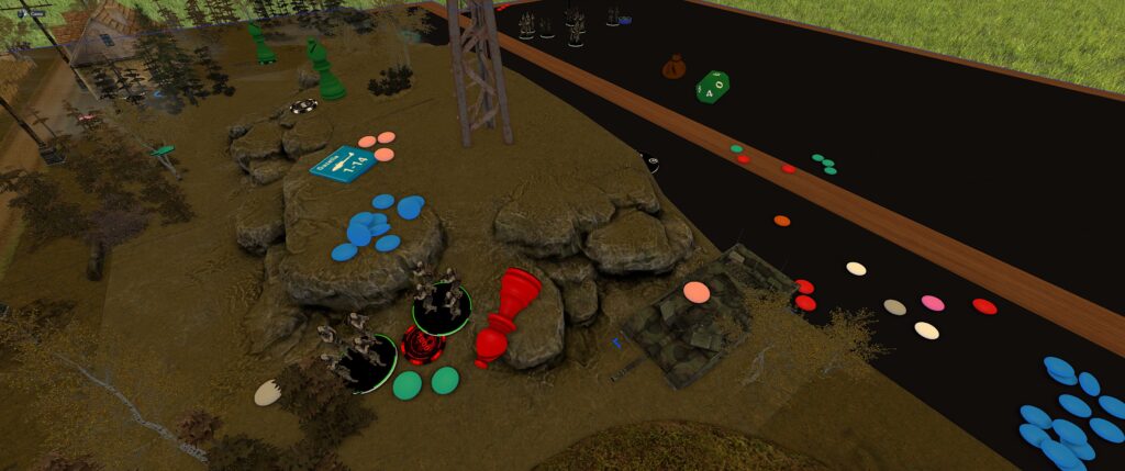 The Battlefield: Miniature Modern Warfare screenshot: Two squads and a helicopter token clustering next to a hostile tank