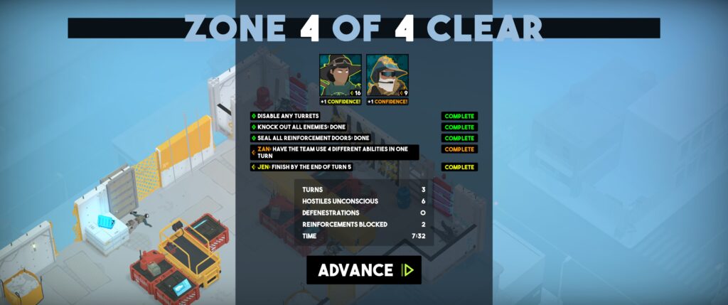 Tactical Breach Wizards review: the post-zone screen showing our results