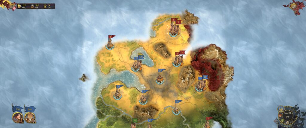 Songs of Silence screenshot: an abstract zoomed out version of the map, showing armies and locations as icons