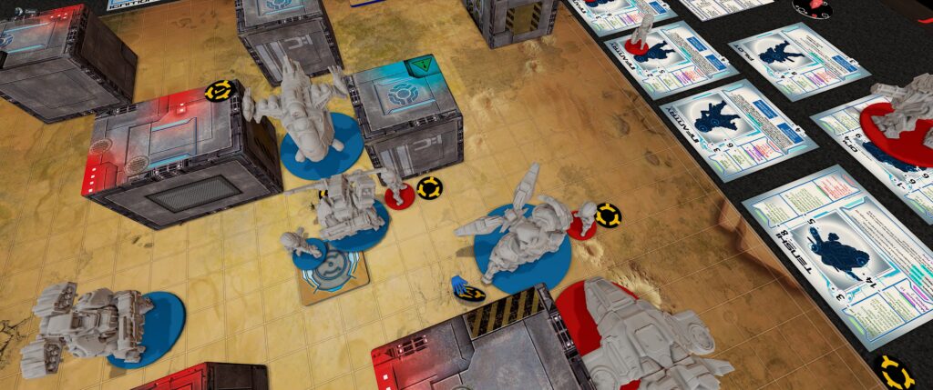 TTS screenshot of the ignition:core module: blue bases holding the center of the board