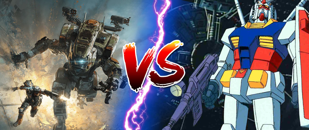 Titanfall 2 box art on the left, Gundam on the right